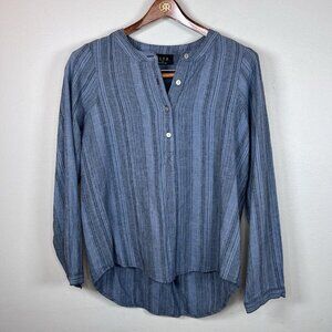 B.L.E.U. Women's Size XS Blue Linen & Rayon Blend Striped Long Sleeve Top Casual